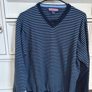 Vineyard Vines Navy with Light Blue Stripe V-Neck Sweater